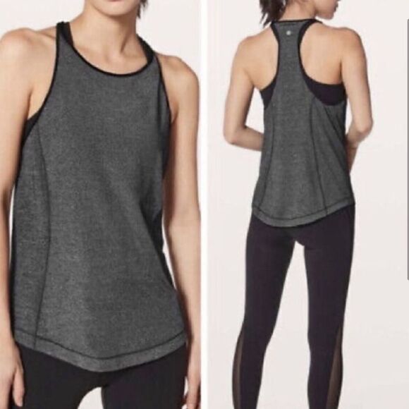 Lululemon Time To Sweat Tank My Race My Pace Heathered Black Gray - Picture 1 of 9